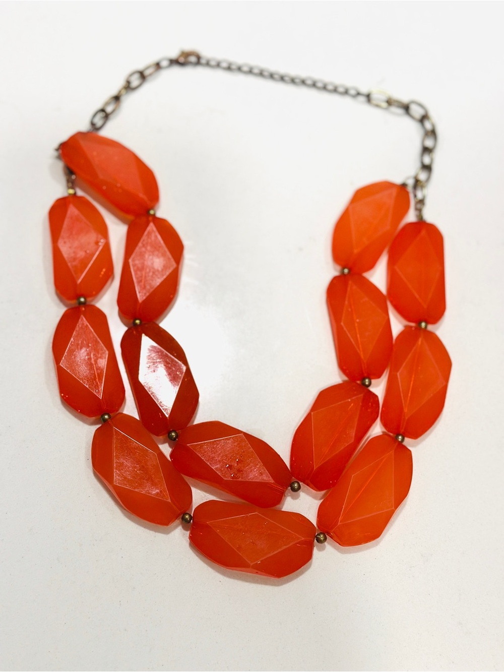 Orange Statement Necklace Chunky Faceted Beads Double Strand Bib Jewelry